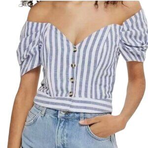 Topshop Striped Puff Sleeve Bardot Top Boning Sz 12